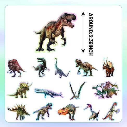120PCS Holographic Dinosaur Stickers Dinosaur Party Favors Birthday Party Decorations Vinyl Waterproof Stickers for Water Bottle Laptop Luggage Helmet in Saudi Arabia