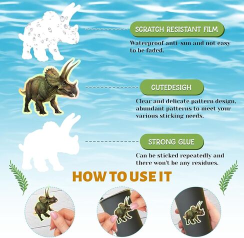 120PCS Holographic Dinosaur Stickers Dinosaur Party Favors Birthday Party Decorations Vinyl Waterproof Stickers for Water Bottle Laptop Luggage Helmet in Saudi Arabia
