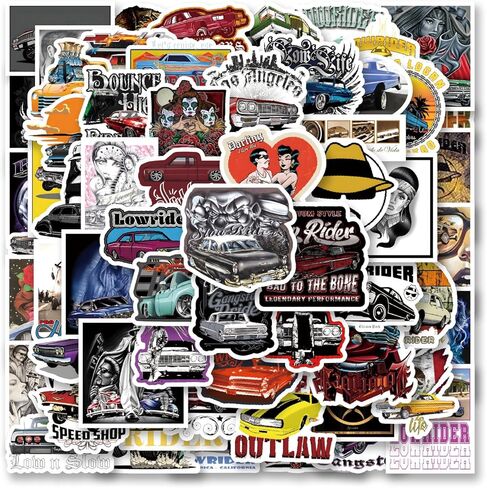مجموعة 59 قطعة من ملصقات Lowrider، ملصقات لاصقة مقاومة للماء من الفينيل الجمالية الكرتونية لزجاجة المياه، الكمبيوتر المحمول، الهاتف، القبعة الصلبة، لوح التزلج، سجل القصاصات، ممتص الصدمات للأطفال والمراهقين والبالغين in Kuwait