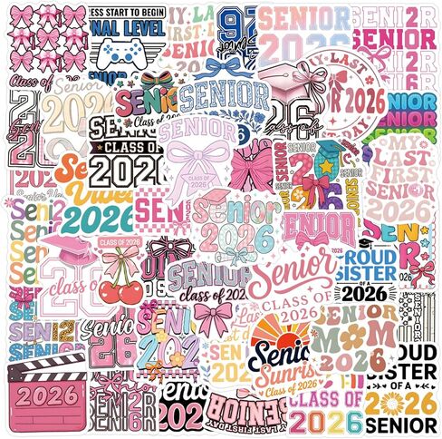 50Pcs Senior 2026 Stickers, Preppy 2026 Coquette Bows 2026 Stickers, Cute Girly High School Sticker for Student 2026 Senior Sticker Graduation Class of 2026 Gifts in Kuwait