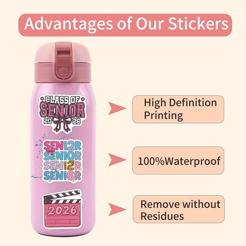 50Pcs Senior 2026 Stickers, Preppy 2026 Coquette Bows 2026 Stickers, Cute Girly High School Sticker for Student 2026 Senior Sticker Graduation Class of 2026 Gifts in Kuwait