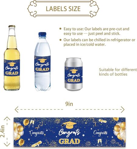 32pcs Congrats Grad Water Bottle Labels, Graduation Water Bottle Wrappers, Blue Class of 2026 Stickers for College Graduation Party Decoration in Kuwait