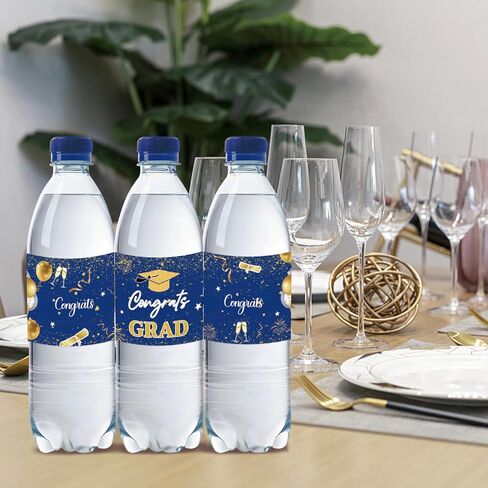 32pcs Congrats Grad Water Bottle Labels, Graduation Water Bottle Wrappers, Blue Class of 2026 Stickers for College Graduation Party Decoration in Kuwait