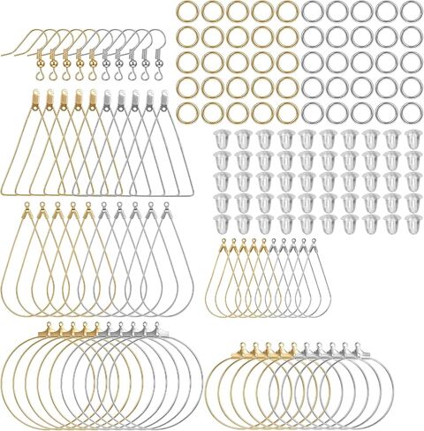 200Pcs Earring Hoops for Jewelry Making, Silver Gold Earring Making Hoop Kit for DIY Craft (Teardrop and Round) in Kuwait