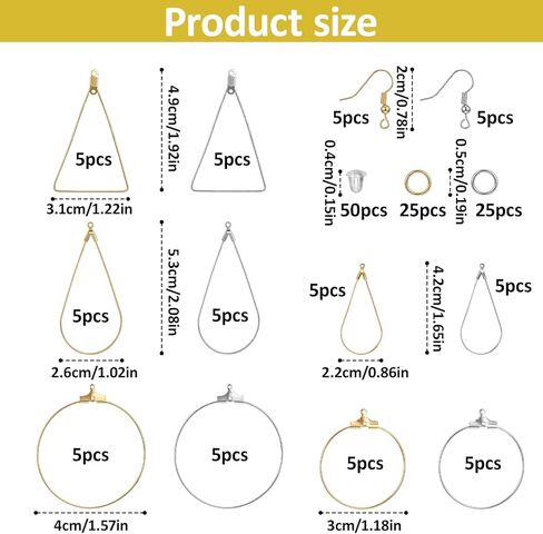 200Pcs Earring Hoops for Jewelry Making, Silver Gold Earring Making Hoop Kit for DIY Craft (Teardrop and Round) in Kuwait