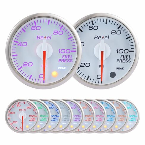 Bezel Fuel Pressure Gauge Kit 0-100Psi White Indash Brushless Series 2-1/16'' (52mm) for car - 10 Colors - 5 Levels Brightness - Clear Lens - Ceramic chip 1/8BSPT Sensor - 270° Sweep - JDM - USDM in Saudi Arabia