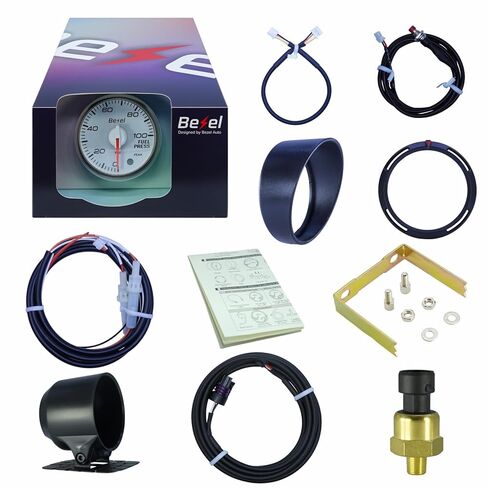 Bezel Fuel Pressure Gauge Kit 0-100Psi White Indash Brushless Series 2-1/16'' (52mm) for car - 10 Colors - 5 Levels Brightness - Clear Lens - Ceramic chip 1/8BSPT Sensor - 270° Sweep - JDM - USDM in Saudi Arabia