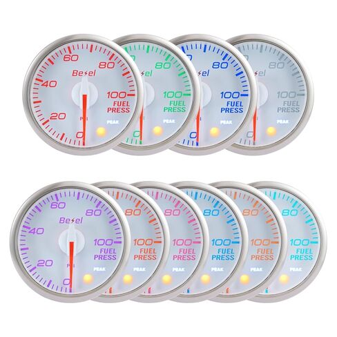 Bezel Fuel Pressure Gauge Kit 0-100Psi White Indash Brushless Series 2-1/16'' (52mm) for car - 10 Colors - 5 Levels Brightness - Clear Lens - Ceramic chip 1/8BSPT Sensor - 270° Sweep - JDM - USDM in Saudi Arabia
