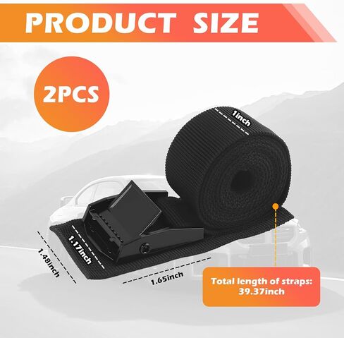 2PCS 1" x 3.3' Car Lashing Straps with Buckles,Adjustable Tie Down Straps Hold up to 440lbs,Heavy Duty Cam Buckle Tie Down Strap Car Accessories for Cargo Trucks Kayaks in Saudi Arabia
