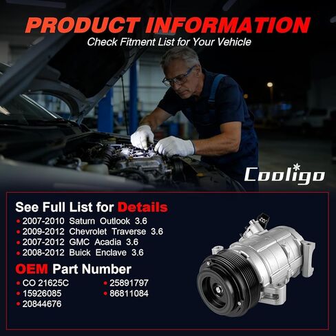 A/C Air Conditioner Compressor Fit for Saturn Outlook 2007-2010,for Chevrolet Traverse 2009-2012,for GMC Acadia Replaces 15926085,20844676 in Saudi Arabia