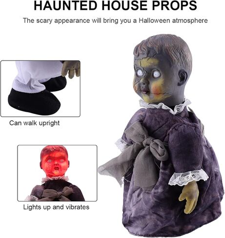 TOYANDONA Halloween Decor 1Pcs Halloween Scary Doll, Sound- Activated Walking Doll Glowing Creepy Doll for Haunted House Decor (Without Battery) Creepy in Kuwait