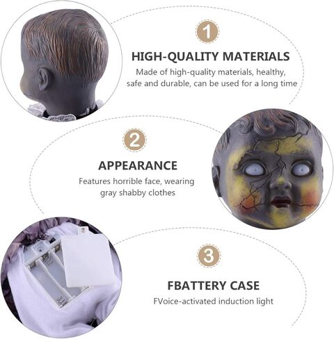 TOYANDONA Halloween Decor 1Pcs Halloween Scary Doll, Sound- Activated Walking Doll Glowing Creepy Doll for Haunted House Decor (Without Battery) Creepy in Kuwait