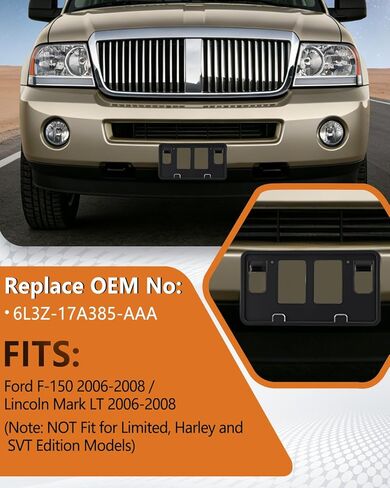 XCLPF Front License Plate Bracket Compatible with Ford F-150 2006-2008 / Lincoln Mark LT 2006-2008 Licence Plate Frame Front Bumper License Plate Holder Replace OE #6L3Z-17A385-AAA in Saudi Arabia