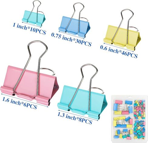 OWLKELA 100 Pcs Colored Binder Clips, Paper Clamps, Paper Binder Clip, Assorted Sizes, Metal Colorful Binder Clips, Ideal for Office, Home and School Supplies in Saudi Arabia