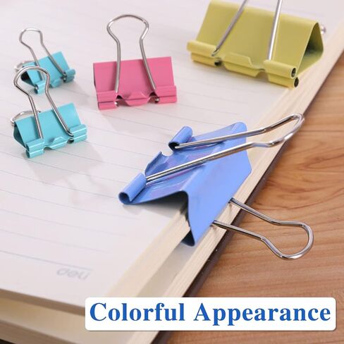 OWLKELA 100 Pcs Colored Binder Clips, Paper Clamps, Paper Binder Clip, Assorted Sizes, Metal Colorful Binder Clips, Ideal for Office, Home and School Supplies in Saudi Arabia