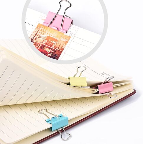 OWLKELA 100 Pcs Colored Binder Clips, Paper Clamps, Paper Binder Clip, Assorted Sizes, Metal Colorful Binder Clips, Ideal for Office, Home and School Supplies in Saudi Arabia