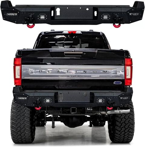 Steel Rear Bumper Compatible with 2017-2018-2019-2020-2021-2022 F250 F350 F450 Super Duty Black Textured Offroad Bumpers with LED Lights D-Rings Sensor Holes in Saudi Arabia