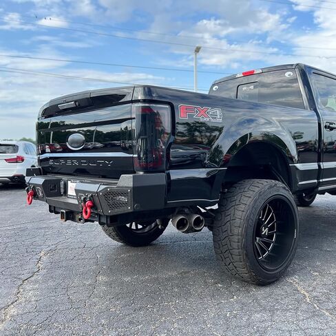 Steel Rear Bumper Compatible with 2017-2018-2019-2020-2021-2022 F250 F350 F450 Super Duty Black Textured Offroad Bumpers with LED Lights D-Rings Sensor Holes in Saudi Arabia