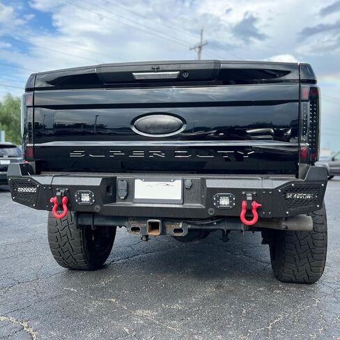 Steel Rear Bumper Compatible with 2017-2018-2019-2020-2021-2022 F250 F350 F450 Super Duty Black Textured Offroad Bumpers with LED Lights D-Rings Sensor Holes in Saudi Arabia