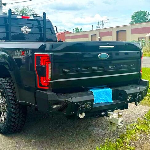 Steel Rear Bumper Compatible with 2017-2018-2019-2020-2021-2022 F250 F350 F450 Super Duty Black Textured Offroad Bumpers with LED Lights D-Rings Sensor Holes in Saudi Arabia