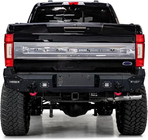 Steel Rear Bumper Compatible with 2017-2018-2019-2020-2021-2022 F250 F350 F450 Super Duty Black Textured Offroad Bumpers with LED Lights D-Rings Sensor Holes in Saudi Arabia