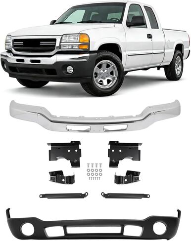 ALMULOO Front Bumper Face Bar+Lower Valance+Brackets 3-Part Split Design Compatible with 2003-2007 GMC Sierra 1500/2500/3500(Incl. HD & HD Classic) Replace 12335963 15098990 GM1000684 GM1002418 in Kuwait