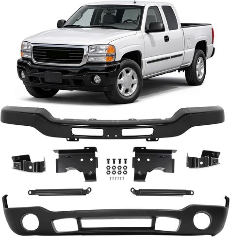 ALMULOO Front Bumper Face Bar+Lower Valance+Brackets 3-Part Split Design Compatible with 2003-2007 GMC Sierra 1500/2500/3500(Incl. HD & HD Classic) Replace 12335963 15098990 GM1000684 GM1002418 in Kuwait