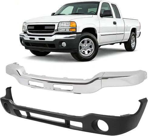 ALMULOO Front Bumper Face Bar+Lower Valance+Brackets 3-Part Split Design Compatible with 2003-2007 GMC Sierra 1500/2500/3500(Incl. HD & HD Classic) Replace 12335963 15098990 GM1000684 GM1002418 in Kuwait