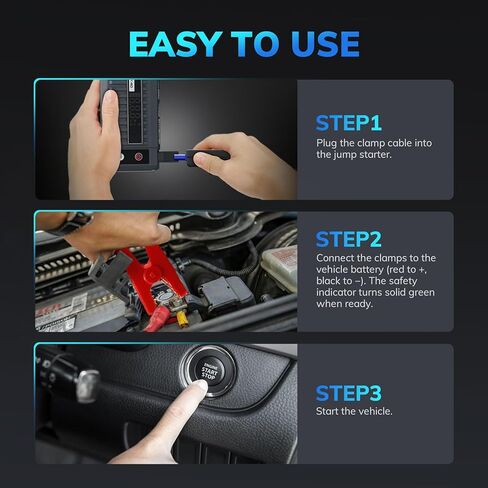 K40 Jump Starter 5000A Car Battery Booster Pack for Up to 10.0L Gas or 9.0L Diesel Engines, 12V Portable Jump Box with Extremely Safe Jumper Cable, USB/DC Charge and 3 Mode Flashlight in Kuwait