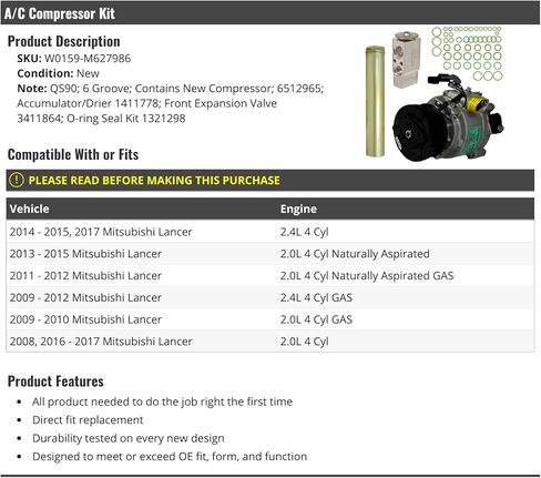 A/C Compressor Kit - Compatible with 2008-2017 Mitsubishi Lancer in Kuwait