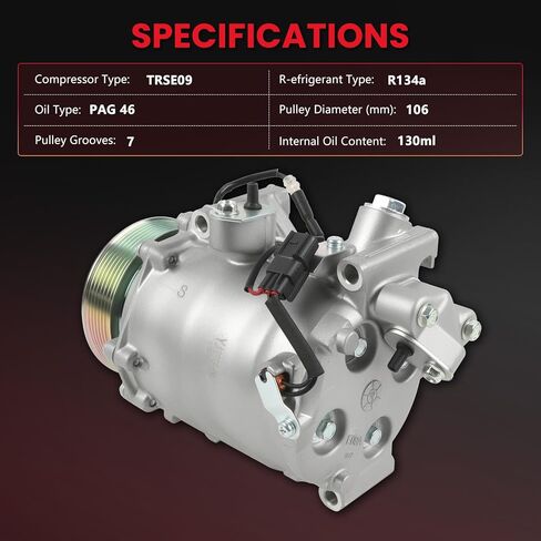 AC Compressor Compatible with Honda CR-V(for EX/EX-L/LX Models Only)2.4L 2007-2014, Honda Civic L4 2.4L(Only for Si Models)2012-2015,Acura RDX 2007-2012 2.3L 38810RWCA02 98580 in Saudi Arabia