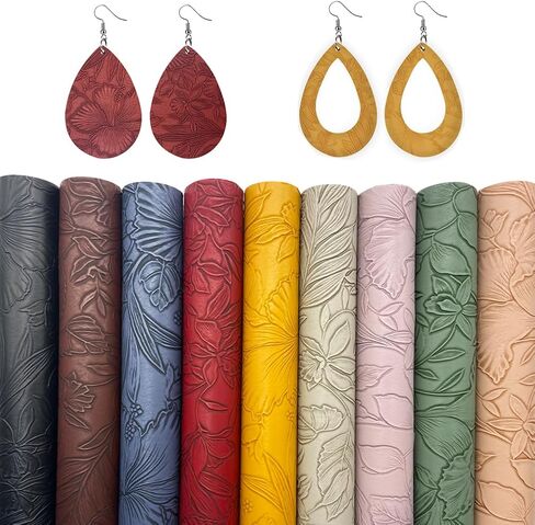 Flower Leaf Embossed Faux Leather Sheets, 9 Pcs 8"x12" (20cm X 30cm) Flower Bump Texture Synthetic Leather Fabric for Sewing Crafts Making Earring Bows DIY Handmade in Saudi Arabia