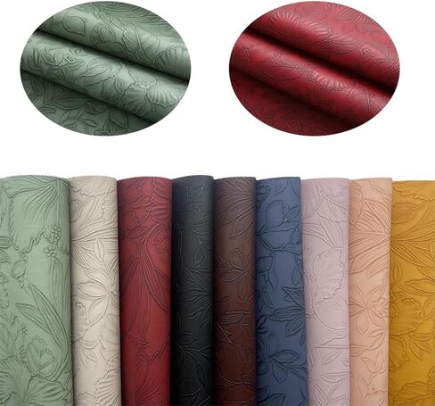 Flower Leaf Embossed Faux Leather Sheets, 9 Pcs 8"x12" (20cm X 30cm) Flower Bump Texture Synthetic Leather Fabric for Sewing Crafts Making Earring Bows DIY Handmade in Saudi Arabia