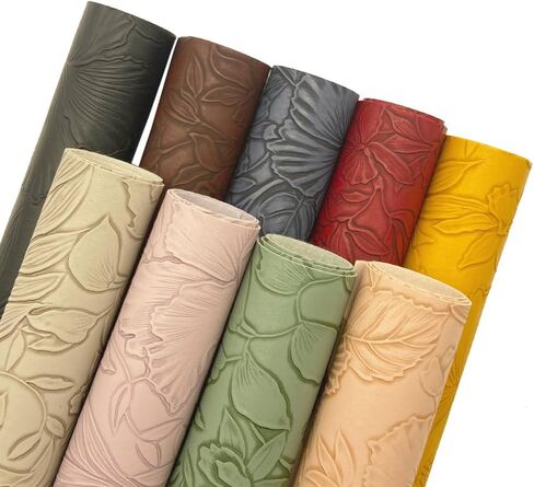 Flower Leaf Embossed Faux Leather Sheets, 9 Pcs 8"x12" (20cm X 30cm) Flower Bump Texture Synthetic Leather Fabric for Sewing Crafts Making Earring Bows DIY Handmade in Saudi Arabia