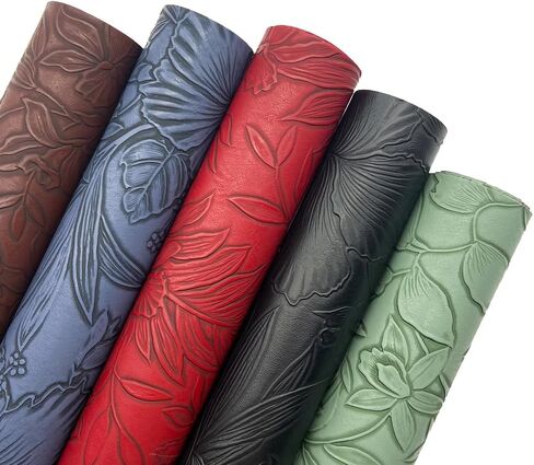 Flower Leaf Embossed Faux Leather Sheets, 9 Pcs 8"x12" (20cm X 30cm) Flower Bump Texture Synthetic Leather Fabric for Sewing Crafts Making Earring Bows DIY Handmade in Saudi Arabia