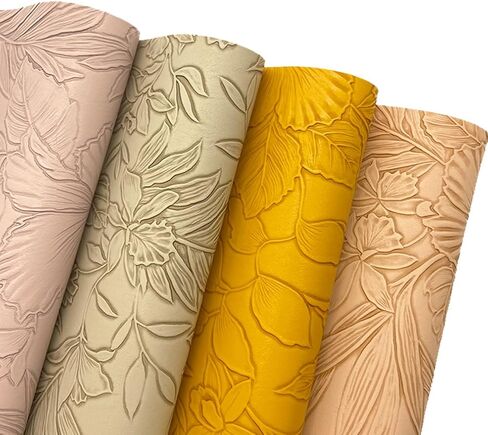 Flower Leaf Embossed Faux Leather Sheets, 9 Pcs 8"x12" (20cm X 30cm) Flower Bump Texture Synthetic Leather Fabric for Sewing Crafts Making Earring Bows DIY Handmade in Saudi Arabia