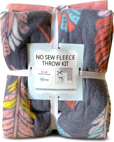YourFleece No-Sew Throw Fleece Fabric DIY Blanket Making Kit, Make Your Own, Anti-Pill, Bohemian Feathers, 50x60 inches in Saudi Arabia