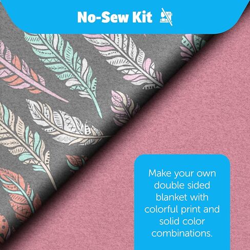 YourFleece No-Sew Throw Fleece Fabric DIY Blanket Making Kit, Make Your Own, Anti-Pill, Bohemian Feathers, 50x60 inches in Saudi Arabia