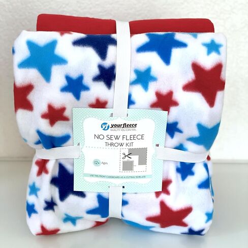 YourFleece Stars Red White and Blue No-Sew Throw Fleece Fabric DIY Blanket Making Kit, Make Your Own, Anti-Pill, 50x60 inches in Saudi Arabia