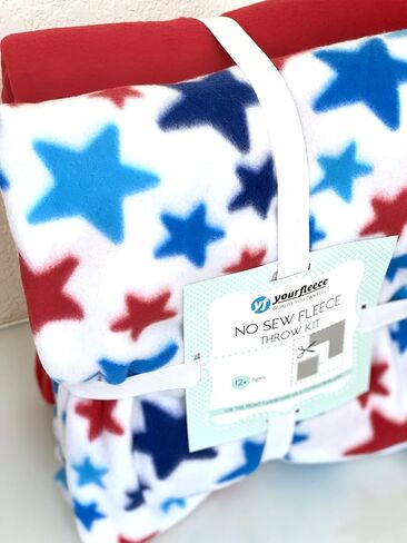 YourFleece Stars Red White and Blue No-Sew Throw Fleece Fabric DIY Blanket Making Kit, Make Your Own, Anti-Pill, 50x60 inches in Saudi Arabia