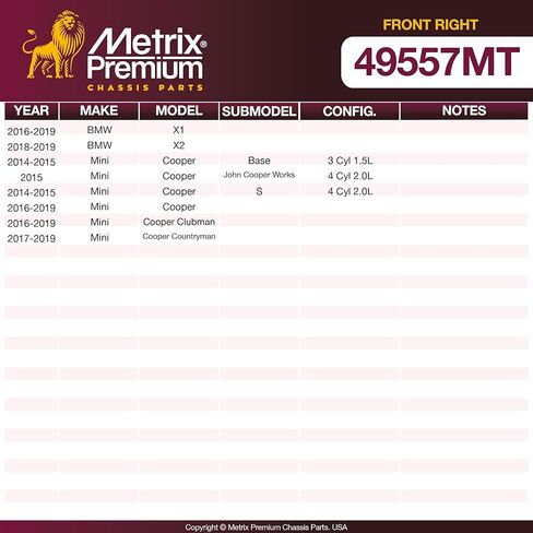 Metrix Premium Chassis Parts - Front Right Tie Rod End Assembly Fits 2016-2019 BMW X1, 2018-2019 BMW X2, 2014-2019 Mini Cooper, 2016-2019 Mini Cooper Clubman, 2017-2019 Mini Cooper Countryman in Kuwait