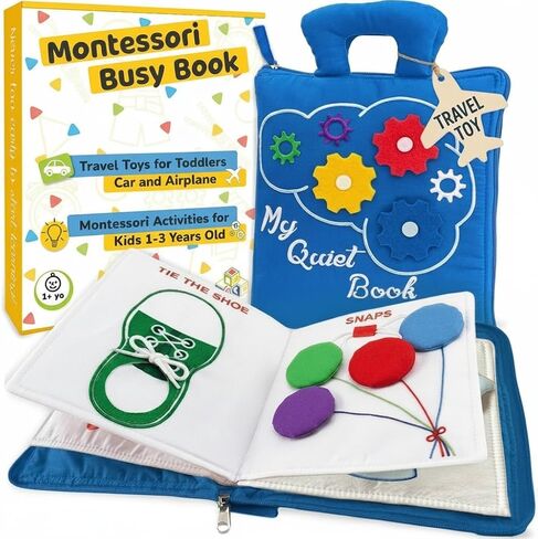 Busy Book for Toddlers 1-3 - Airplane Toys for Toddlers 1-3, My Quiet Book Montessori Toys for 1 Year Old with Kids Plane Activities, Activity Busy Board, Easter Basket Stuffers Gift for Boys & Girls in Kuwait