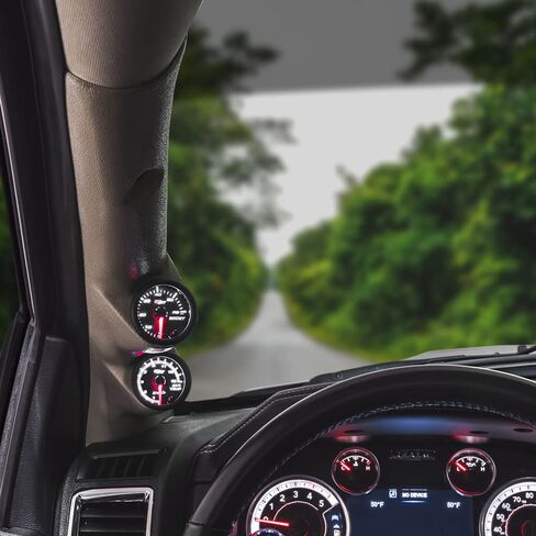 حزمة قياس الديزل GlowShift متوافقة مع دودج رام كومينز 2500 3500 2010-2018 - ملون 7 ألوان 60 رطل لكل بوصة مربعة ومقاييس بيرومتر EGT 1500F - لون المصنع مطابق للحجم الكامل جراب عمود مزدوج in Kuwait