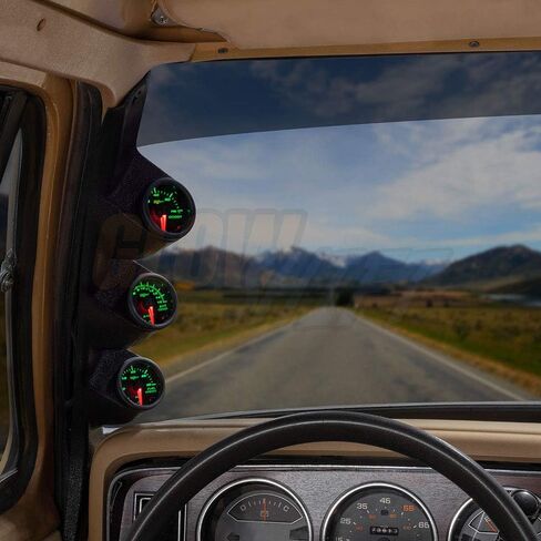 حزمة قياس الديزل GlowShift متوافقة مع دودج رام الكمون الجيل الأول 1986-1993 - ملون 7 ألوان 60 رطل لكل بوصة مربعة، 1500 فهرنهايت EGT ومقاييس ضغط الوقود 30 رطل لكل بوصة مربعة - جراب عمود ثلاثي أسود in Kuwait