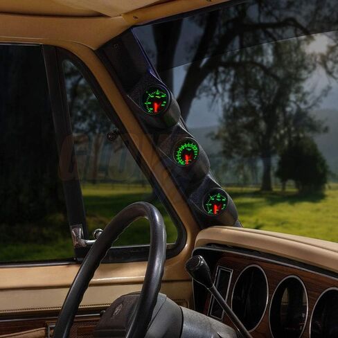 حزمة قياس الديزل GlowShift متوافقة مع دودج رام الكمون الجيل الأول 1986-1993 - ملون 7 ألوان 60 رطل لكل بوصة مربعة، 1500 فهرنهايت EGT ومقاييس ضغط الوقود 30 رطل لكل بوصة مربعة - جراب عمود ثلاثي أسود in Kuwait
