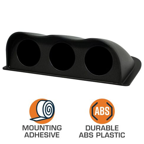 GlowShift Universal Black Triple Gauge Console Dashboard Pod with Dome Lip - Fits Any Make/Model - ABS Plastic - Mounts (3) 2-3/8" (60mm) Gauges to Vehicle's Dash in Kuwait