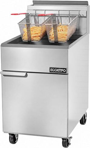 EGGKITPO Commercial Natural Gas Fryer 120,000 BTU 4 Burners Floor Standing Fryer CSA Certified Stainless Steel Deep Fryer with 2 Baskets 50 lb Capacity for Restaurant and Business in Saudi Arabia