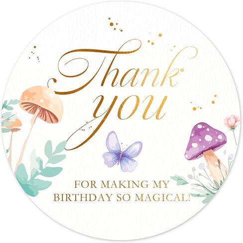 Mobiusea Fairy Thank You Stickers | 60pcs 2×2 inch Gold Foil Fairy Birthday Stickers, Waterproof & Tear-Resistant Labels for Party Favors and Gift Bags in Kuwait
