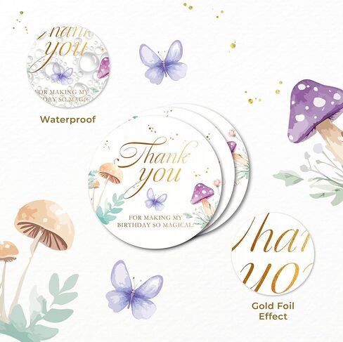 Mobiusea Fairy Thank You Stickers | 60pcs 2×2 inch Gold Foil Fairy Birthday Stickers, Waterproof & Tear-Resistant Labels for Party Favors and Gift Bags in Kuwait