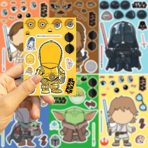 24 قطعة من ملصقات Star Wars Make-a-Face، أوراق ملصقات شخصيات كرتونية مقاومة للماء يمكنك صنعها بنفسك للمراهقين، 8 تصميمات فريدة (3 أوراق لكل واحدة) لزجاجات المياه وأجهزة الكمبيوتر المحمولة ومفضلات الحفلات (STW24) in Kuwait